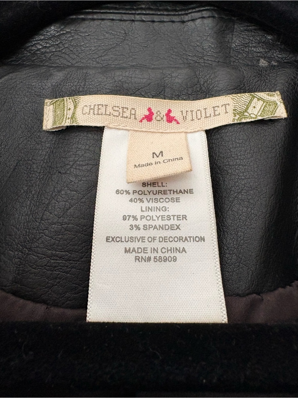 Chelsea & Violet super cute Embroidered faux black leather zipper jacket Sz Med - Picture 7 of 7